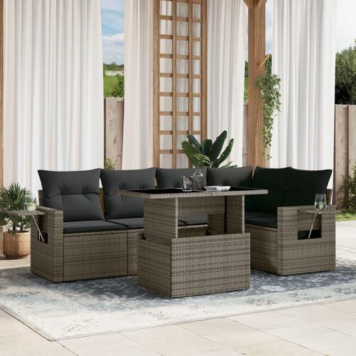 Sofasæt til haven 6 dele med hynder polyrattan grå