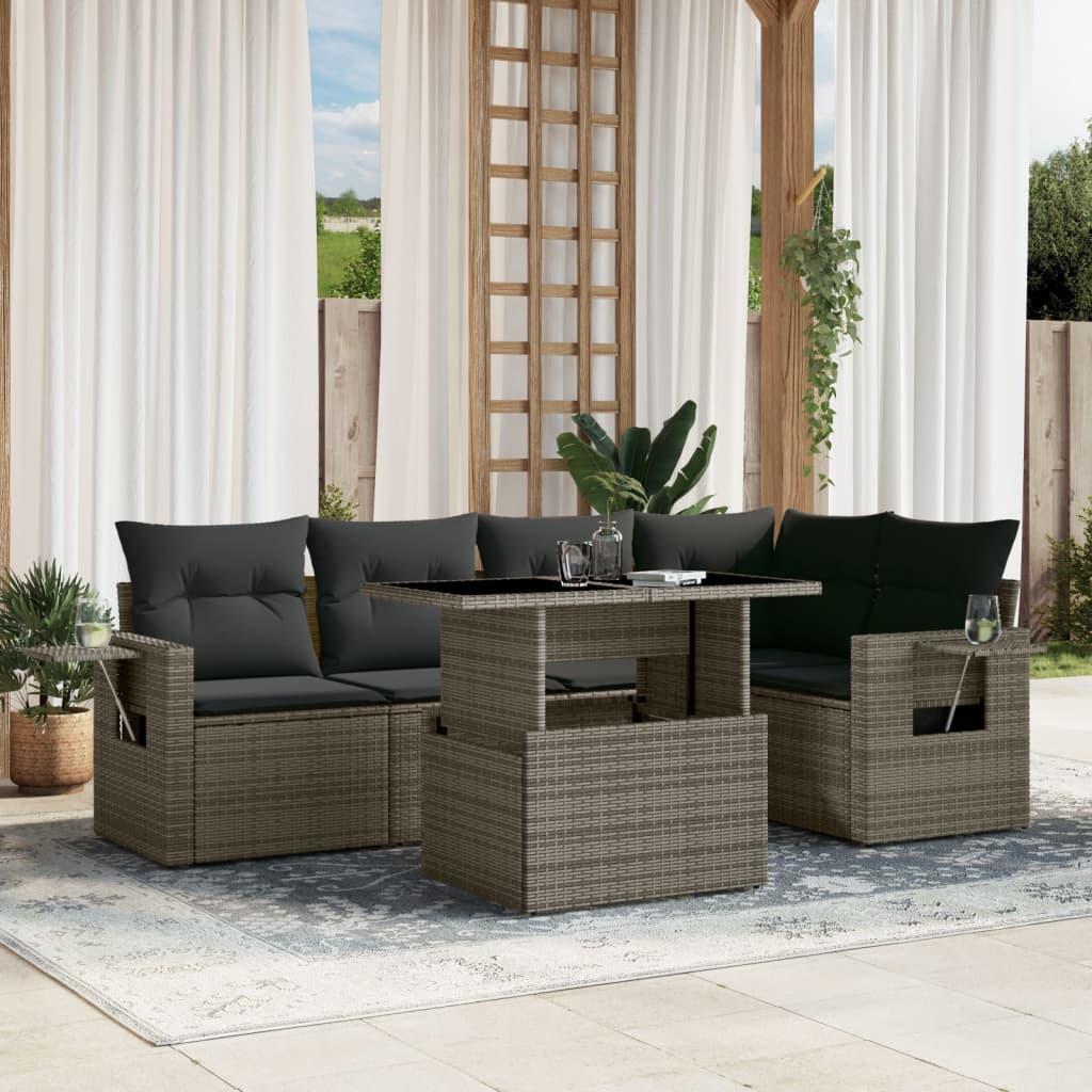 Sofasæt til haven 6 dele med hynder polyrattan grå
