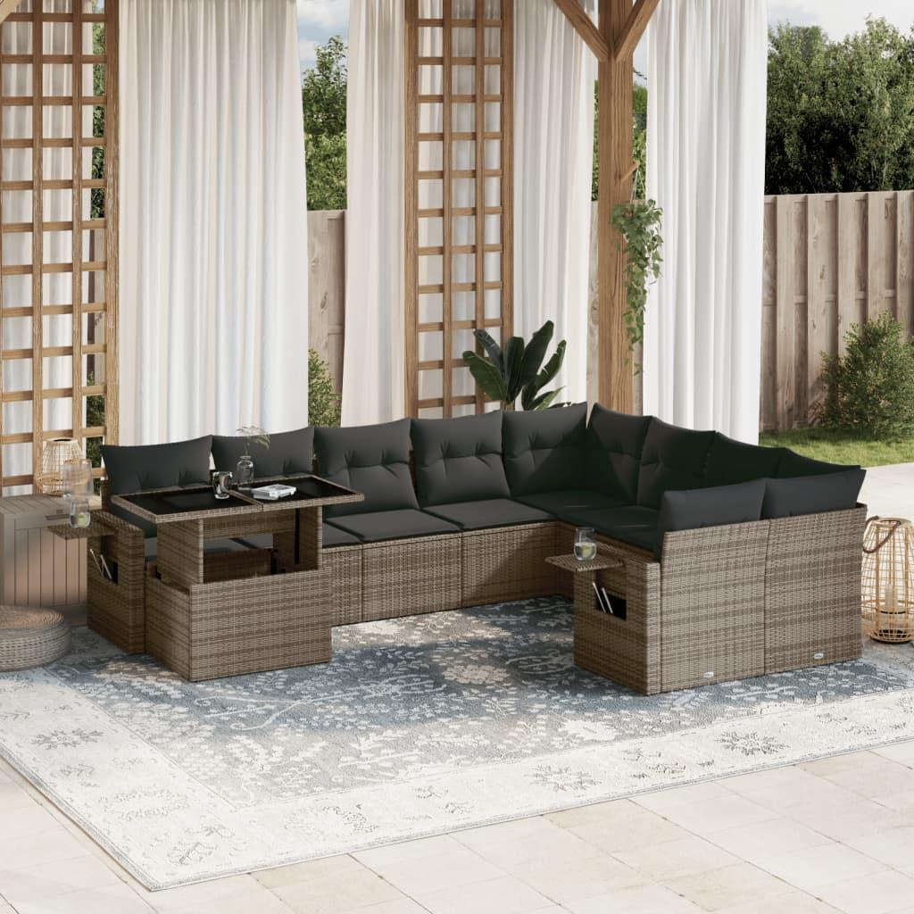 Sofasæt til haven 10 dele med hynder polyrattan grå billede