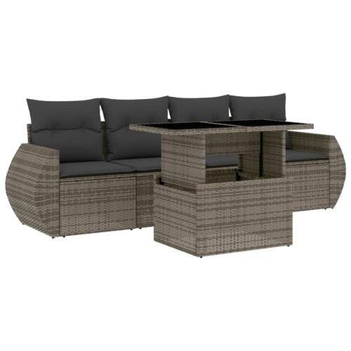 Sofasæt 5 dele med hynder polyrattan grå