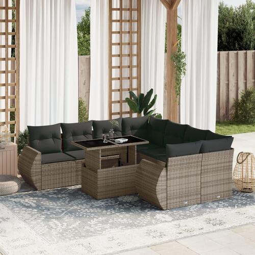 Sofasæt til haven 9 dele med hynder polyrattan grå