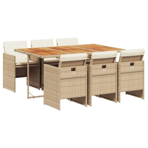 Spisebordssæt til haven 7 dele med hynder polyrattan beige