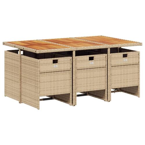 Spisebordssæt til haven 7 dele med hynder polyrattan beige