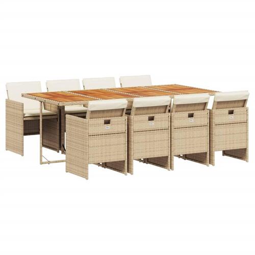 Spisebordssæt til haven 9 dele med hynder polyrattan beige