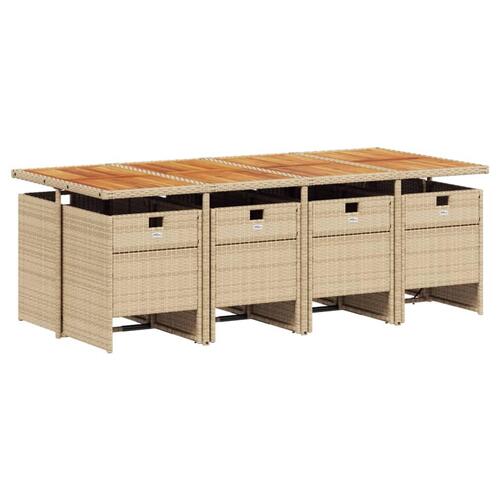 Spisebordssæt til haven 9 dele med hynder polyrattan beige