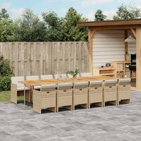 Spisebordssæt til haven 13 dele med hynder polyrattan beige