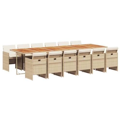 Spisebordssæt til haven 13 dele med hynder polyrattan beige