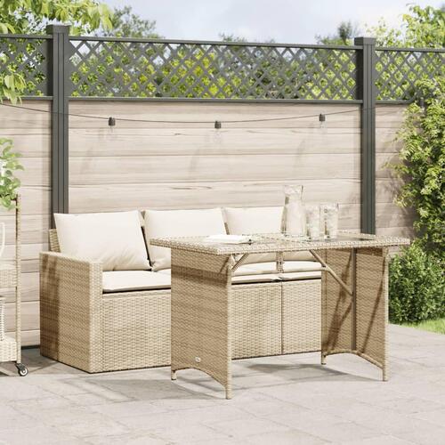 Spisebordssæt til haven 2 dele med hynder polyrattan beige