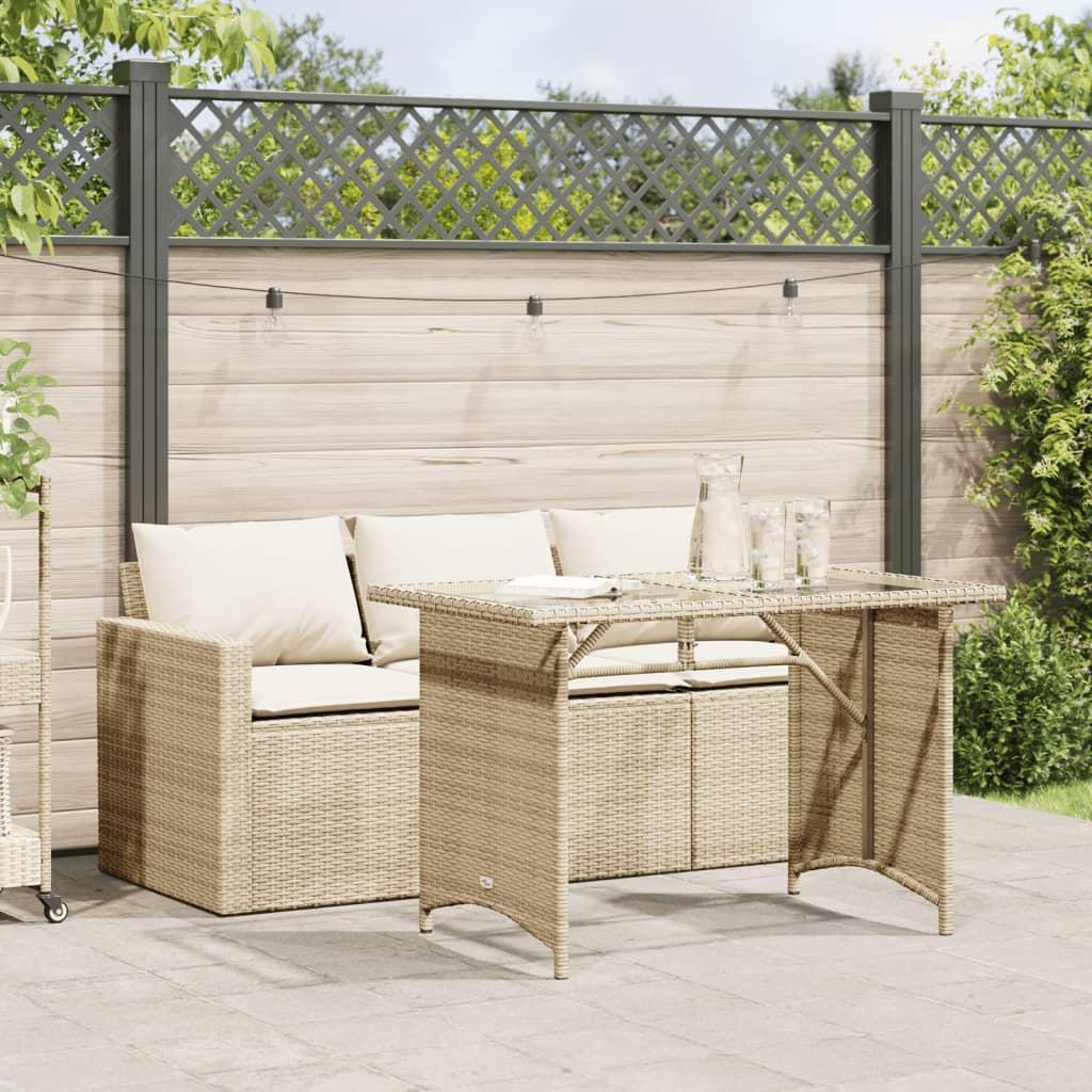Spisebordssæt til haven 2 dele med hynder polyrattan beige