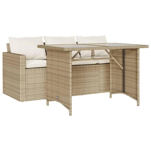 Spisebordssæt til haven 2 dele med hynder polyrattan beige