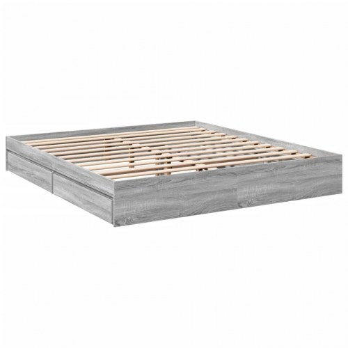 Sengeramme med skuffer 180x200 cm konstrueret træ grå sonoma-eg