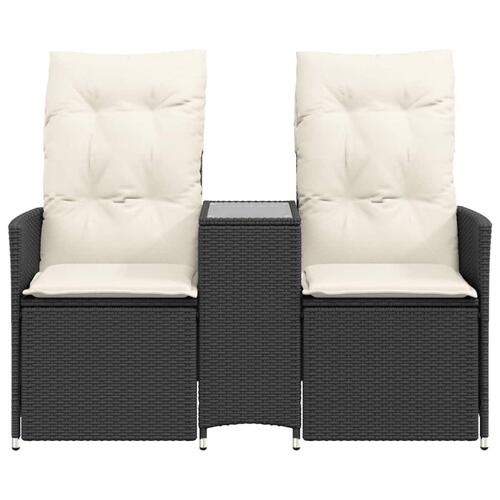2-personers havesofa med bord og lænefunktion polyrattan sort