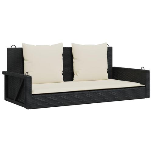 Gyngebænk med hynder 119x56x48 cm polyrattan sort
