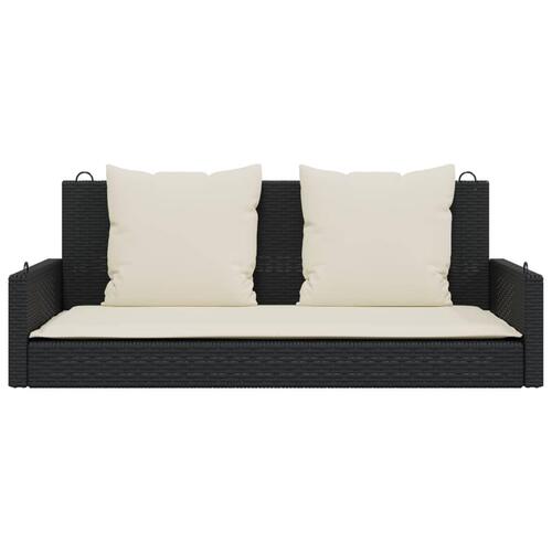 Gyngebænk med hynder 119x56x48 cm polyrattan sort