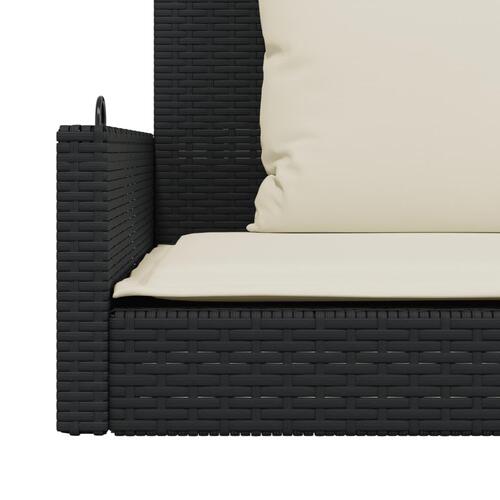 Gyngebænk med hynder 119x56x48 cm polyrattan sort