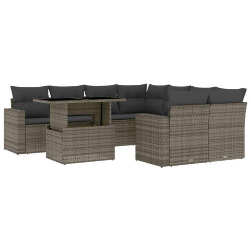 Sofasæt til haven 9 dele med hynder polyrattan grå
