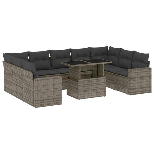 Sofasæt til haven 10 dele med hynder polyrattan grå
