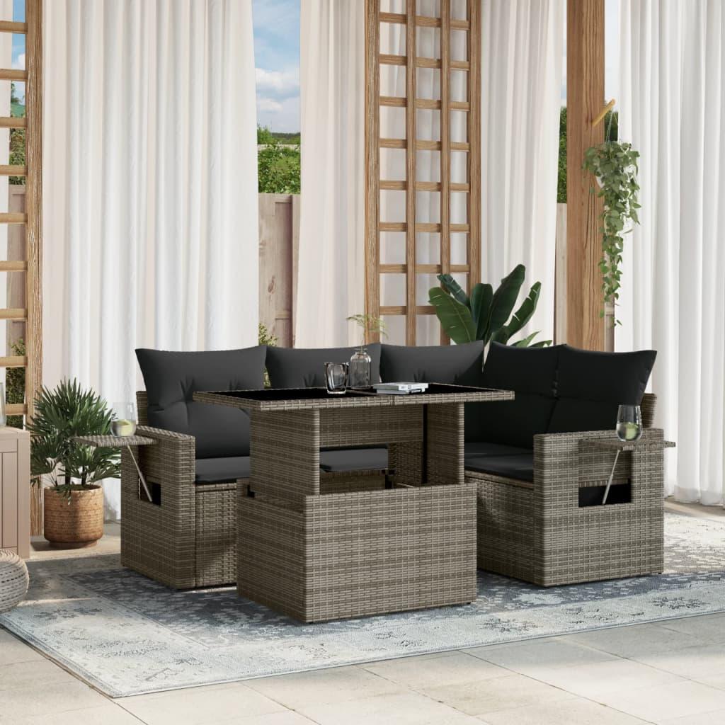 Sofasæt 5 dele med hynder polyrattan grå