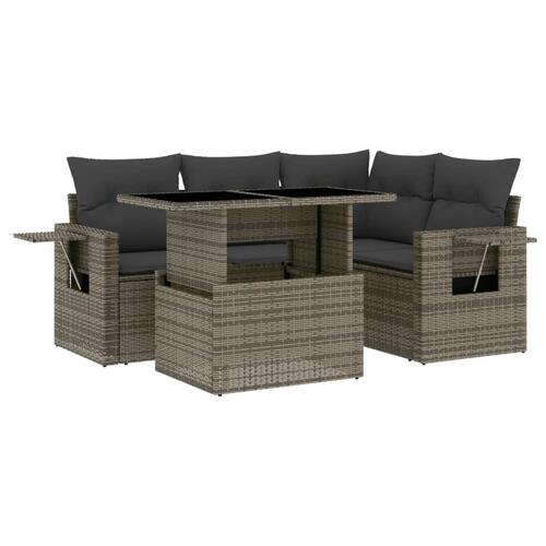 Sofasæt 5 dele med hynder polyrattan grå