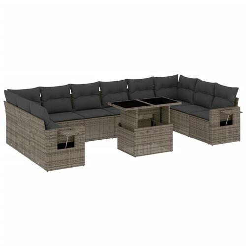 Loungesæt til haven 11 dele med hynder polyrattan grå