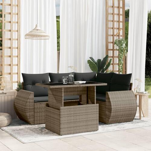 Sofasæt 5 dele med hynder polyrattan grå