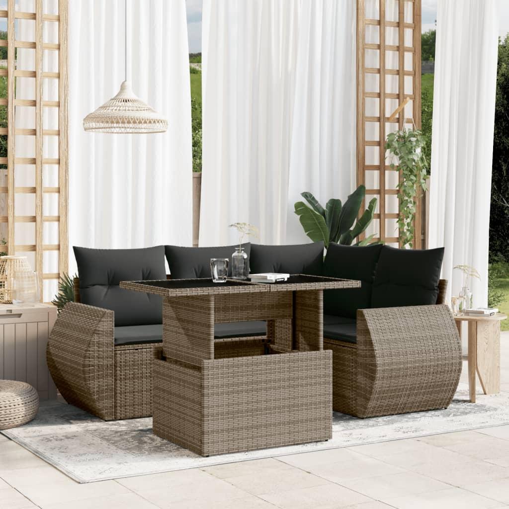 Sofasæt 5 dele med hynder polyrattan grå