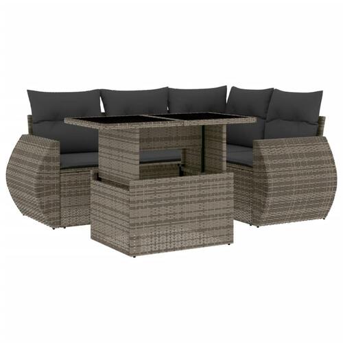 Sofasæt 5 dele med hynder polyrattan grå