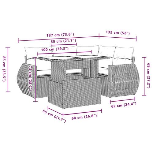 Sofasæt 5 dele med hynder polyrattan grå