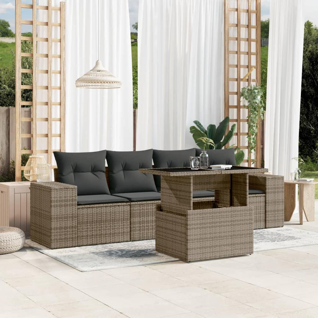 Sofasæt 5 dele med hynder polyrattan grå