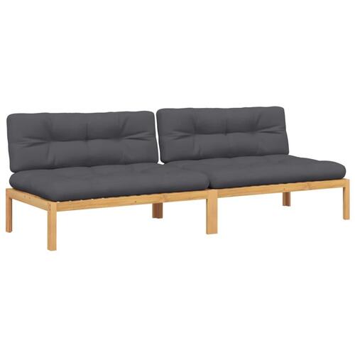 Midtermoduler til pallesofa 2 stk. med hynder massivt akacietræ