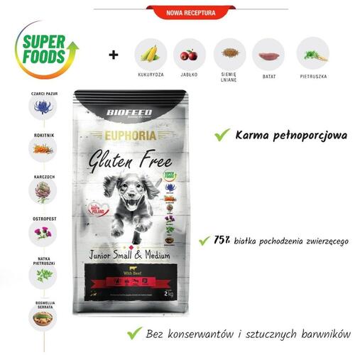 Foder Biofeed Junior Small & Medium Oksekød 12 kg