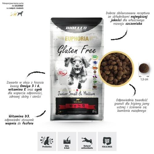 Foder Biofeed Junior Small & Medium Oksekød 12 kg