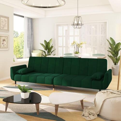 2-personers sovesofa med 2 puder fløjl mørkegrøn (OUTLET A)
