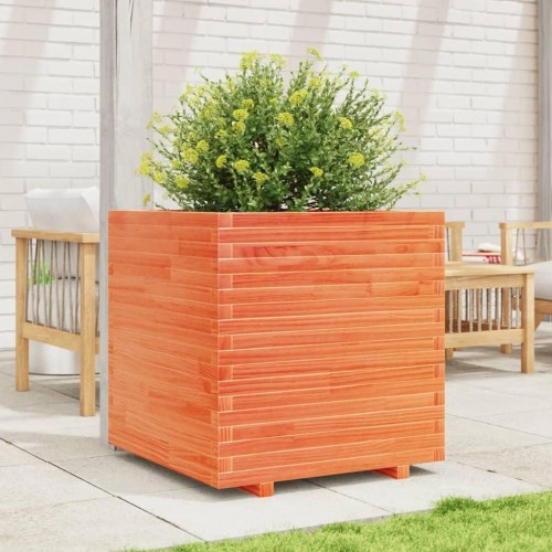 Plantekasse 70x70x72 cm massivt fyrretræ gyldenbrun