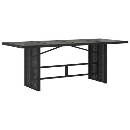 Havebord med glastop 190x80x75 cm polyrattan sort