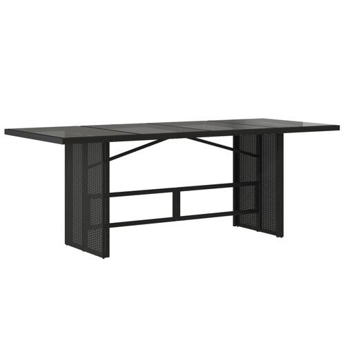 Havebord med glastop 190x80x75 cm polyrattan sort