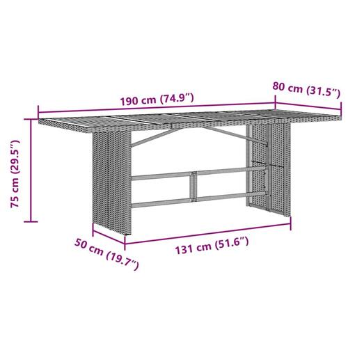 Havebord med glastop 190x80x75 cm polyrattan sort