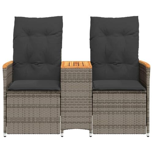 2-personers havesofa med bord og lænefunktion polyrattan grå