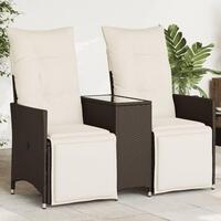 2-personers havesofa med bord og lænefunktion polyrattan brun