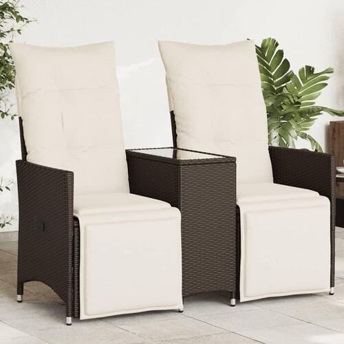 2-personers havesofa med bord og lænefunktion polyrattan brun