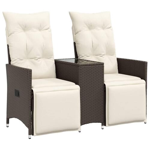 2-personers havesofa med bord og lænefunktion polyrattan brun
