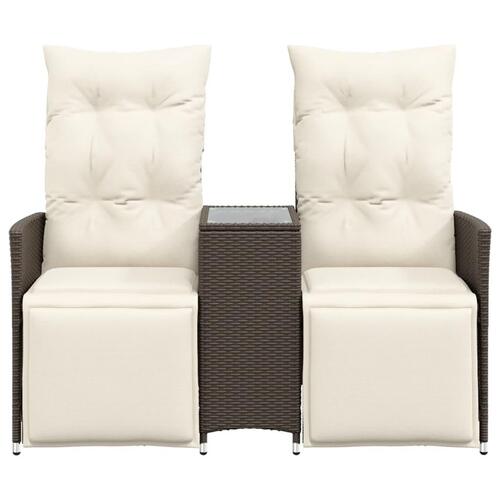 2-personers havesofa med bord og lænefunktion polyrattan brun