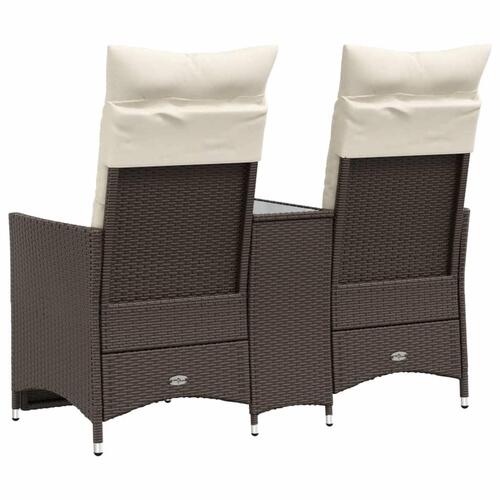 2-personers havesofa med bord og lænefunktion polyrattan brun