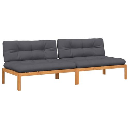 Midtermoduler til pallesofa 2 stk. med hynder massivt akacietræ