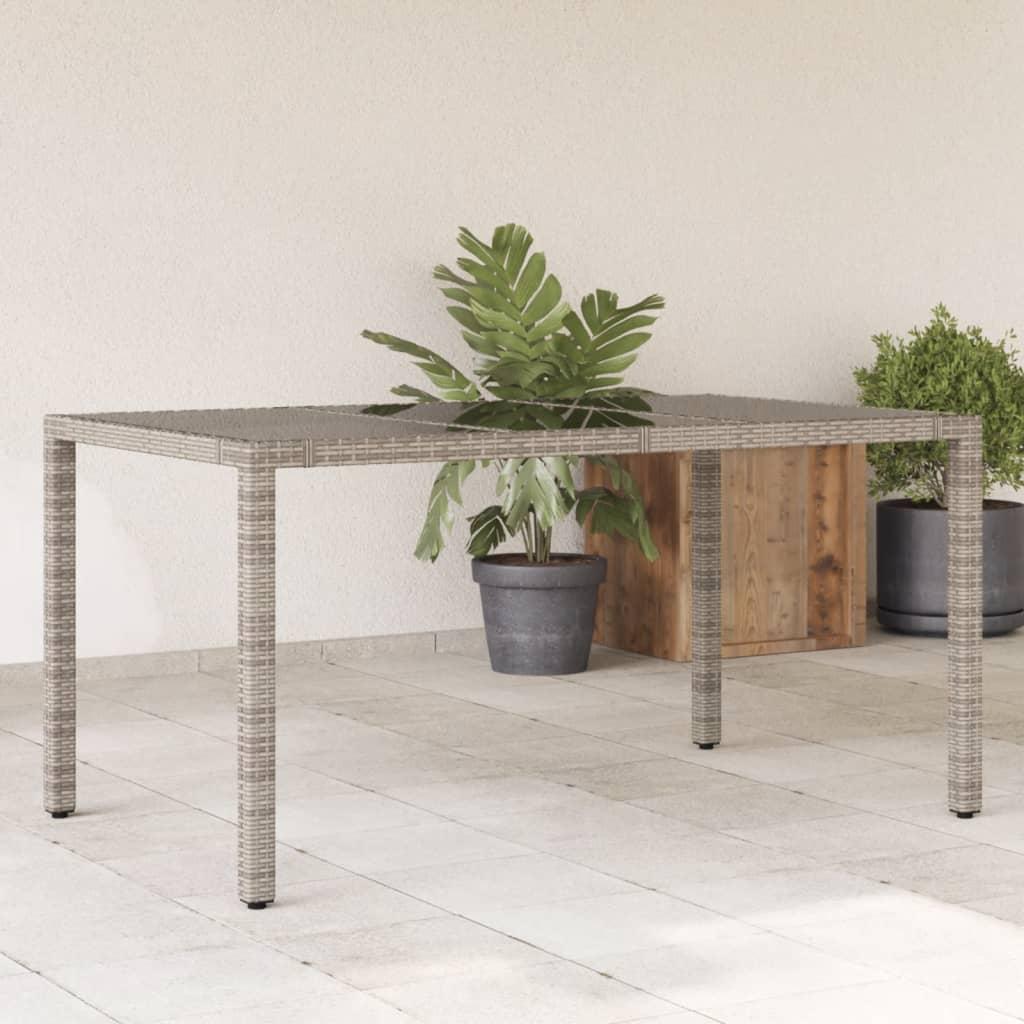 Havebord med glastop 150x90x75 cm polyrattan grå