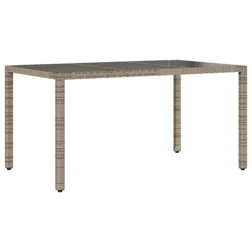 Havebord med glastop 150x90x75 cm polyrattan grå