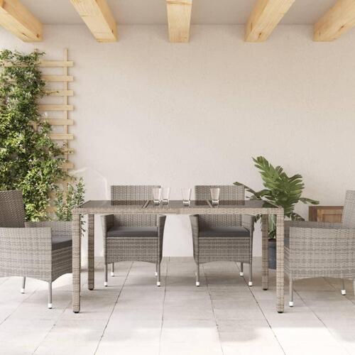 Havebord med glastop 150x90x75 cm polyrattan grå