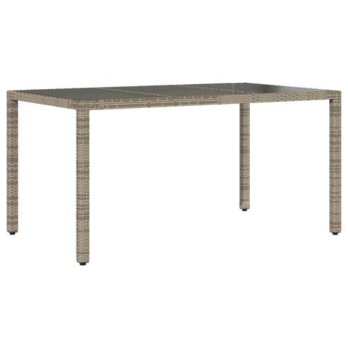 Havebord med glastop 150x90x75 cm polyrattan grå