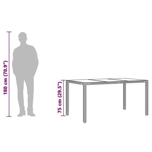 Havebord med glastop 150x90x75 cm polyrattan grå