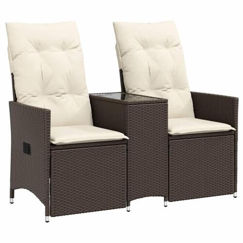 2-personers havesofa med bord og lænefunktion polyrattan brun